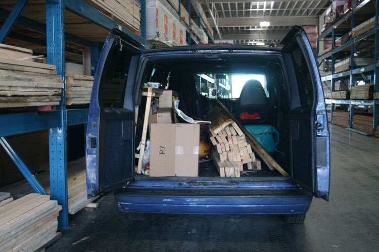 Loading the van up with the lumber for the first of two big walls